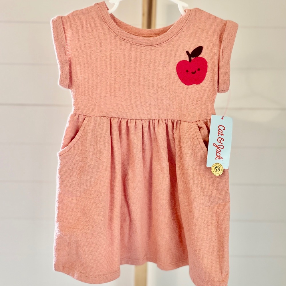 Cat Jack Toddler Girls Coral Apple Applique Dress Size 2T